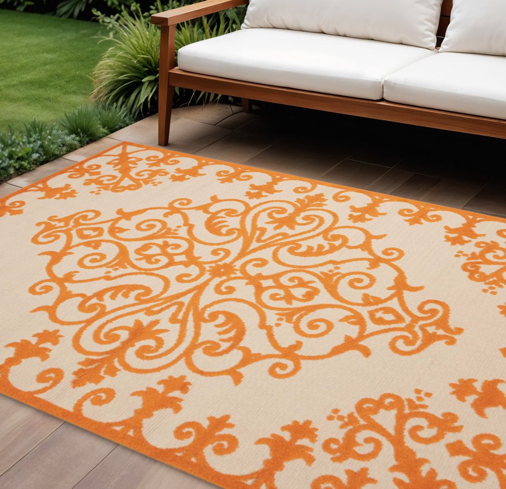 10' X 13' Orange And Ivory Indoor Outdoor Area Rug — view 4