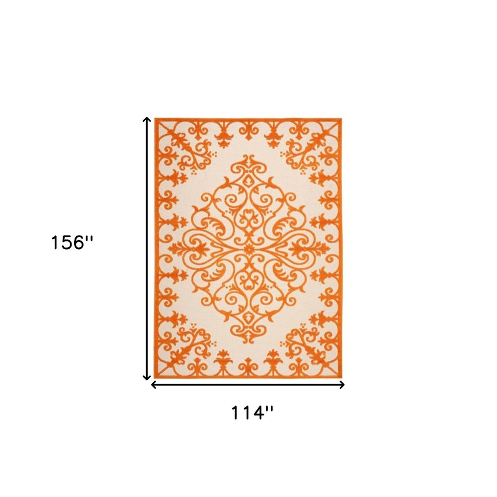10' X 13' Orange And Ivory Indoor Outdoor Area Rug HomeRoots