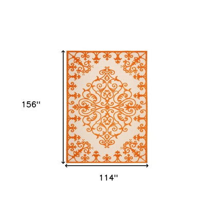 10' X 13' Orange And Ivory Indoor Outdoor Area Rug HomeRoots