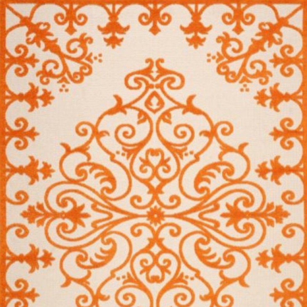10' X 13' Orange And Ivory Indoor Outdoor Area Rug HomeRoots