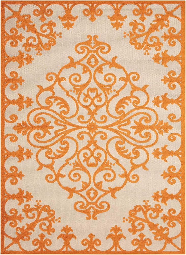 10' X 13' Orange And Ivory Indoor Outdoor Area Rug HomeRoots