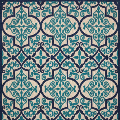 10' X 13' Blue And Ivory Indoor Outdoor Area Rug HomeRoots