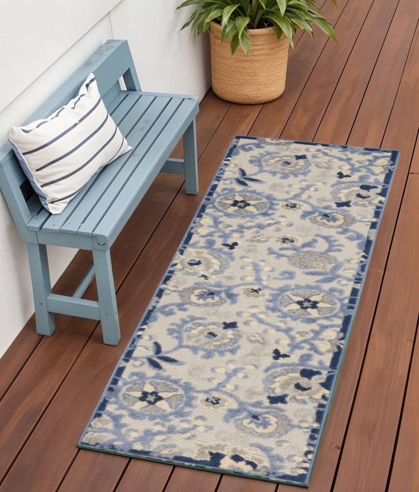 6' Blue And Gray Indoor Outdoor Runner Rug — view 2