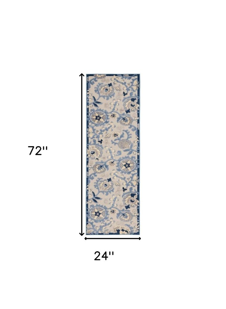6' Blue And Gray Indoor Outdoor Runner Rug HomeRoots