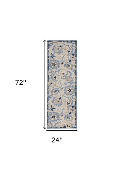 6' Blue And Gray Indoor Outdoor Runner Rug HomeRoots