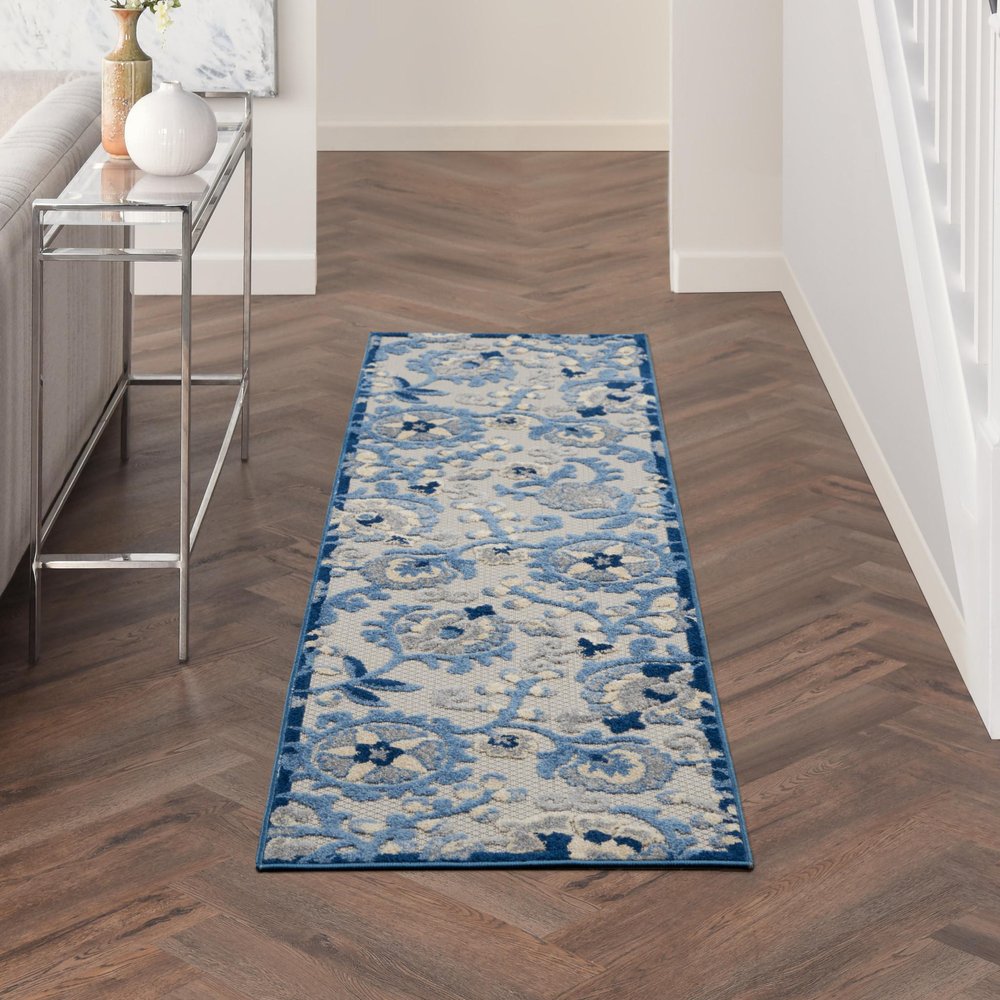 6' Blue And Gray Indoor Outdoor Runner Rug HomeRoots
