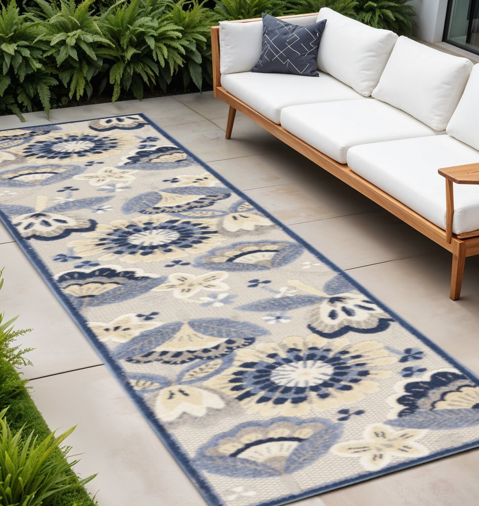 10' Blue And Gray Indoor Outdoor Runner Rug — view 4