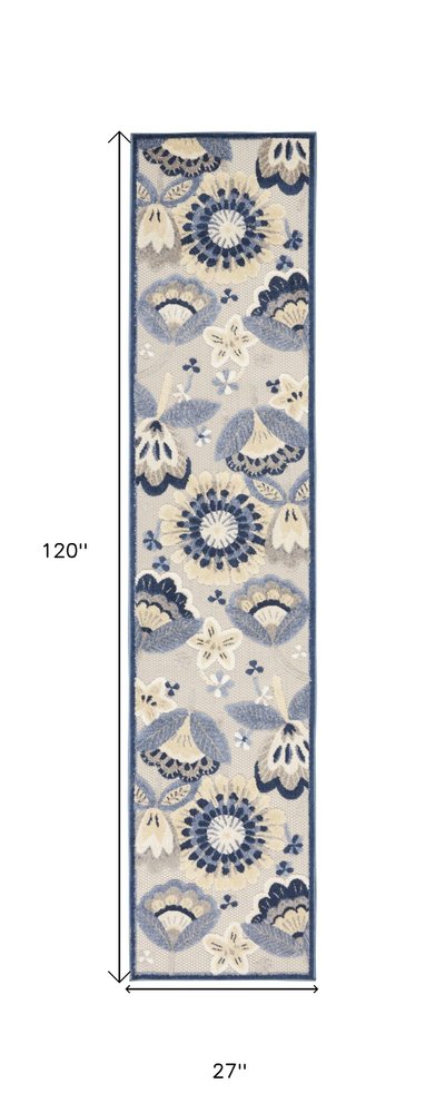 10' Blue And Gray Indoor Outdoor Runner Rug HomeRoots