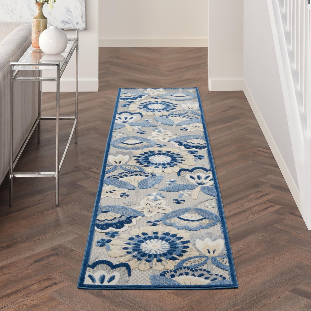 10' Blue And Gray Indoor Outdoor Runner Rug — view 7