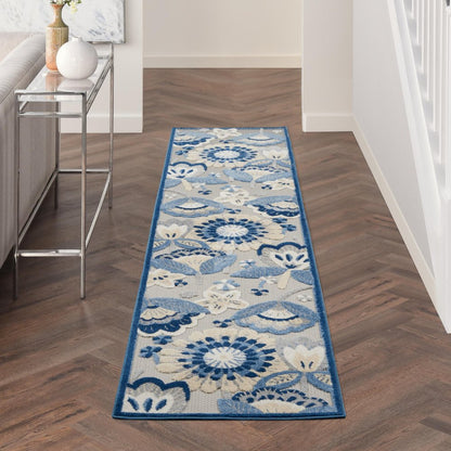 10' Blue And Gray Indoor Outdoor Runner Rug HomeRoots