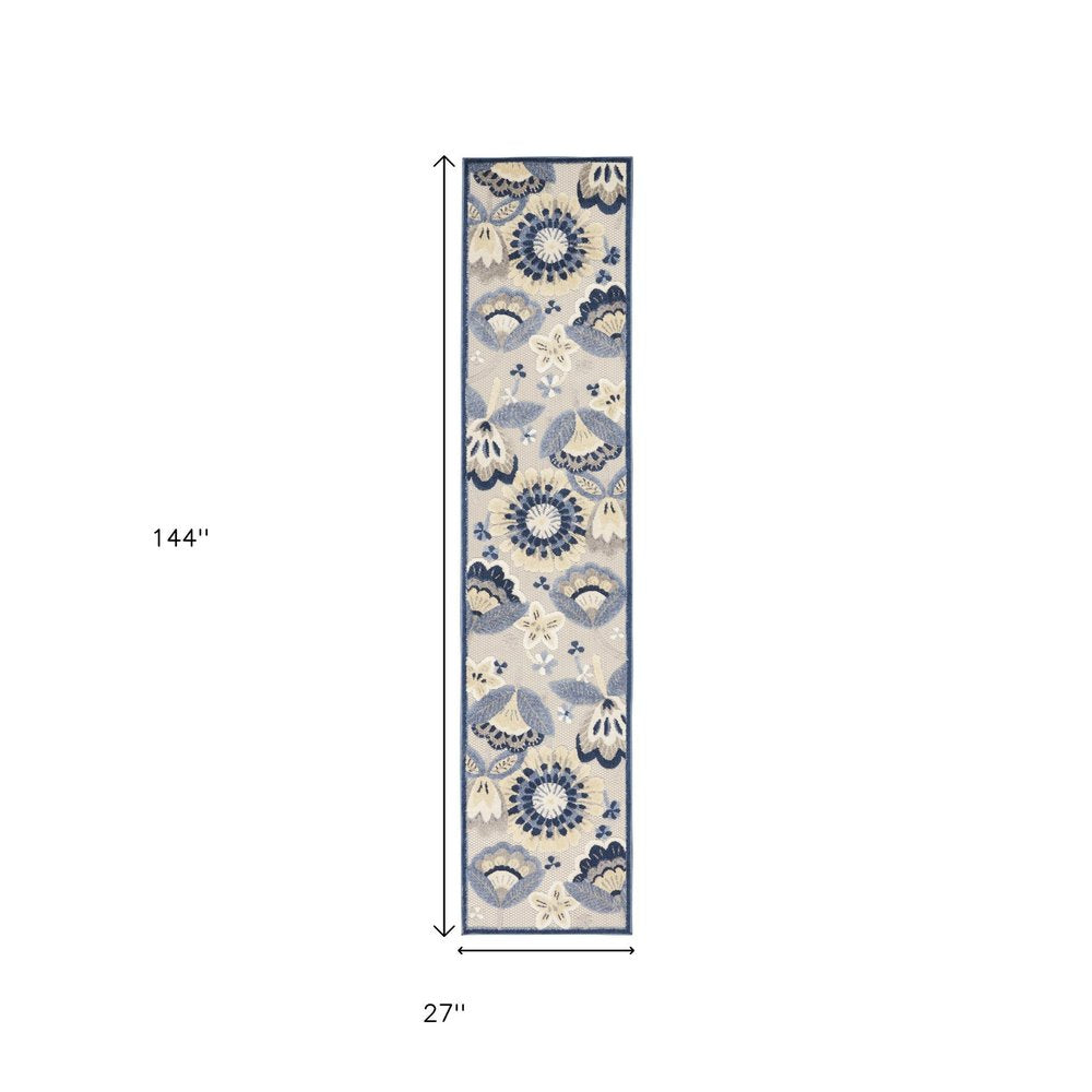 12' Blue And Gray Indoor Outdoor Runner Rug — view 4