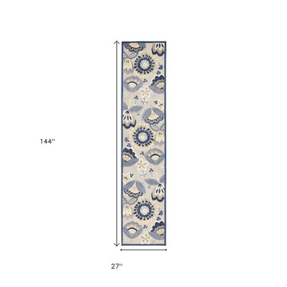 12' Blue And Gray Indoor Outdoor Runner Rug HomeRoots
