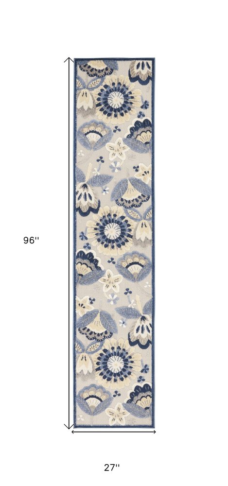 8' Blue And Gray Indoor Outdoor Runner Rug — view 1
