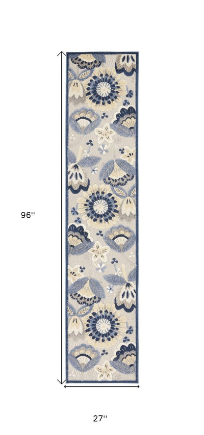 8' Blue And Gray Indoor Outdoor Runner Rug HomeRoots