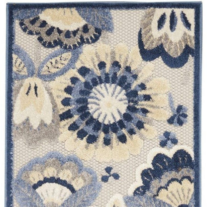 8' Blue And Gray Indoor Outdoor Runner Rug HomeRoots
