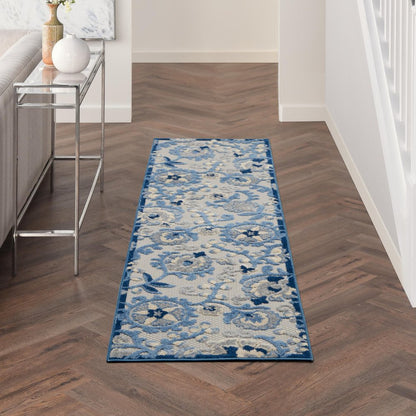 8' Blue And Gray Indoor Outdoor Runner Rug HomeRoots