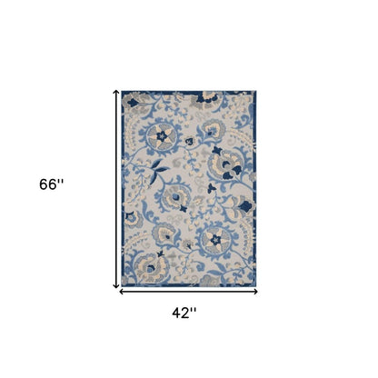 4' X 6' Blue And Gray Indoor Outdoor Area Rug