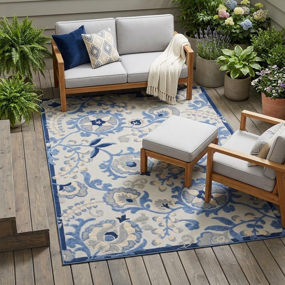 4' X 6' Blue And Gray Indoor Outdoor Area Rug — view 11