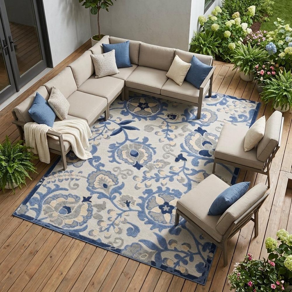 6' X 9' Blue And Gray Indoor Outdoor Area Rug HomeRoots