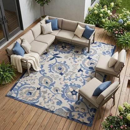 6' X 9' Blue And Gray Indoor Outdoor Area Rug HomeRoots