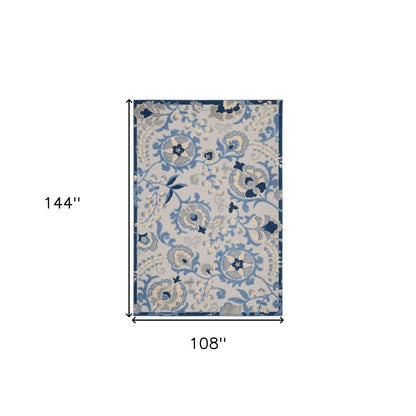 9' X 12' Blue And Gray Indoor Outdoor Area Rug