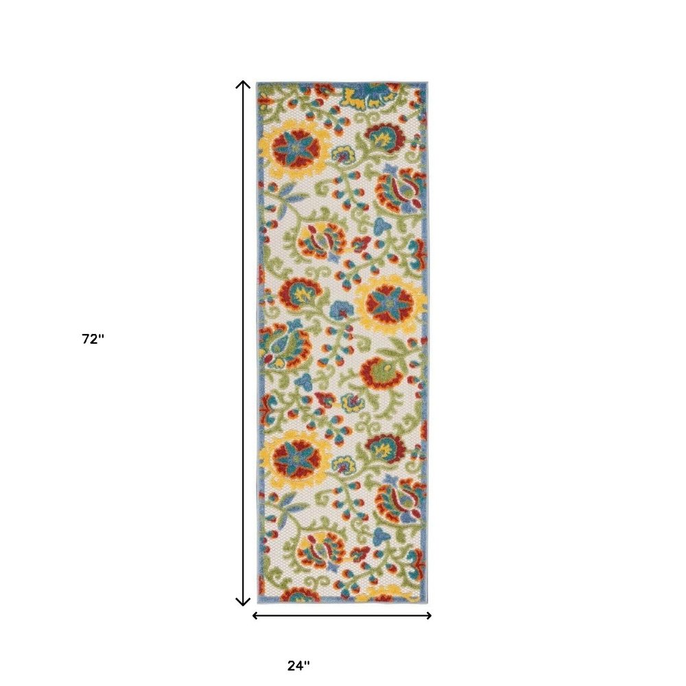 6' Green And Ivory Indoor Outdoor Runner Rug HomeRoots