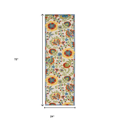 6' Green And Ivory Indoor Outdoor Runner Rug HomeRoots