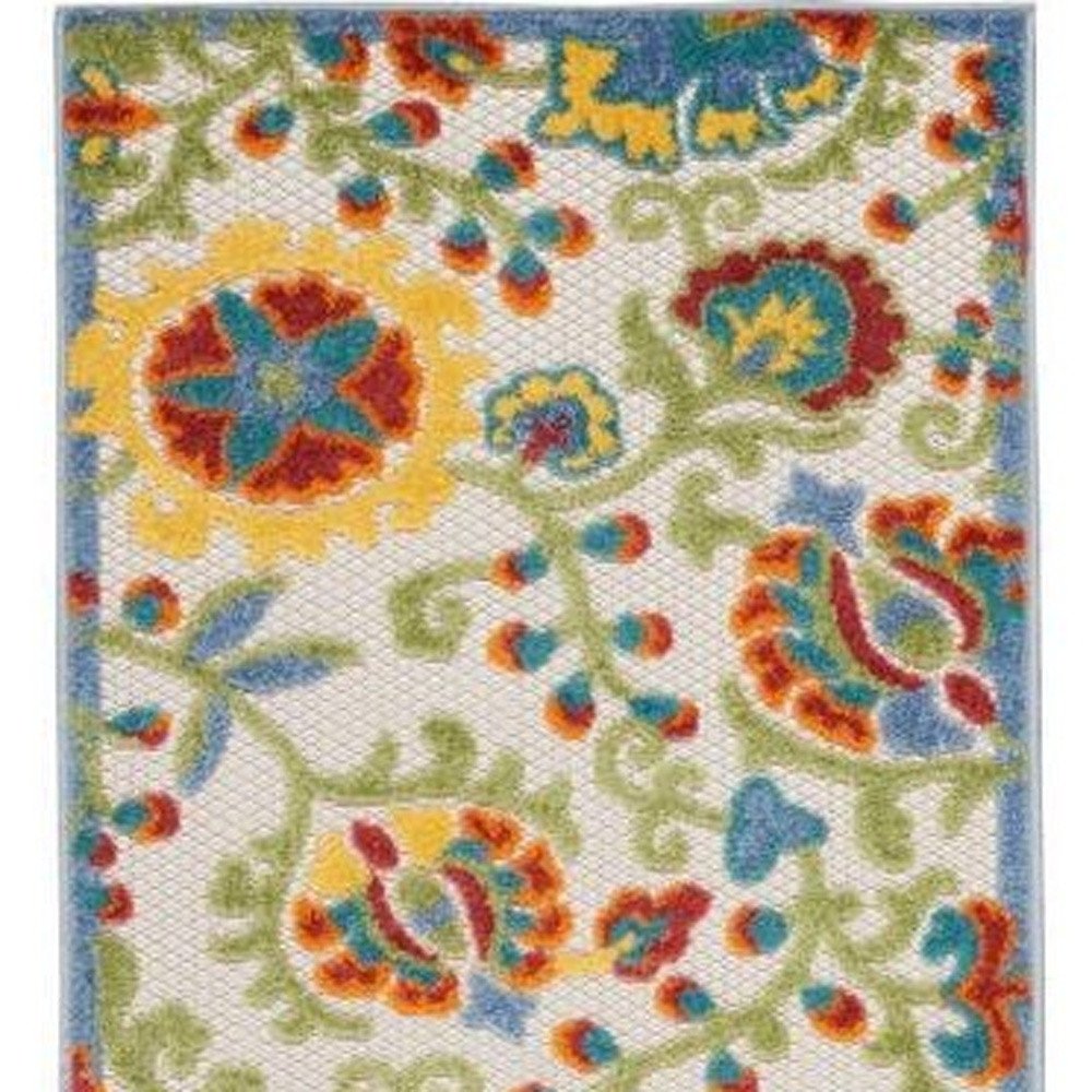 6' Green And Ivory Indoor Outdoor Runner Rug — view 3