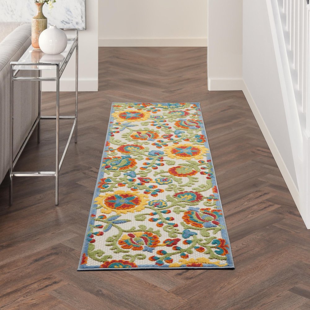 6' Green And Ivory Indoor Outdoor Runner Rug HomeRoots