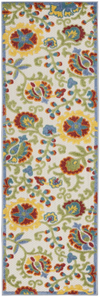 6' Green And Ivory Indoor Outdoor Runner Rug HomeRoots