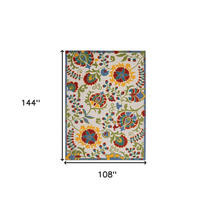 9' X 12' Green And Ivory Indoor Outdoor Area Rug HomeRoots