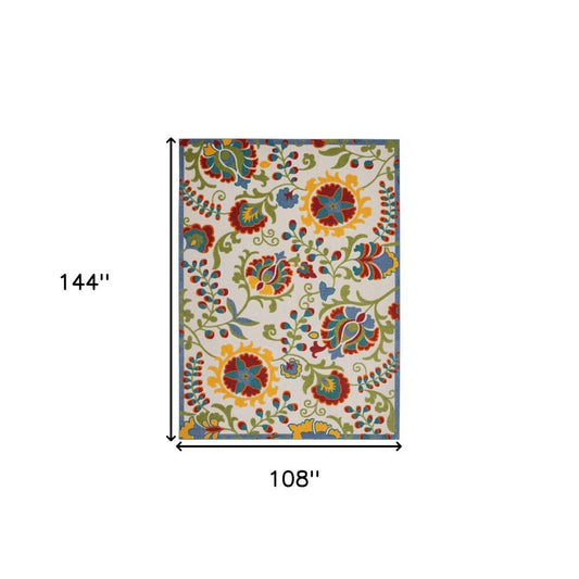 9' X 12' Green And Ivory Indoor Outdoor Area Rug