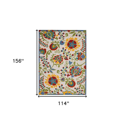 10' X 13' Green And Ivory Indoor Outdoor Area Rug HomeRoots