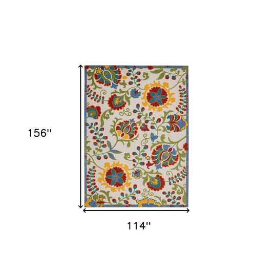 10' X 13' Green And Ivory Indoor Outdoor Area Rug