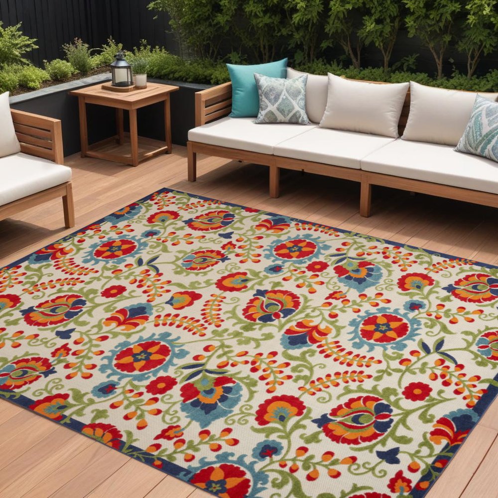 9' X 12' Blue And Beige Indoor Outdoor Area Rug — view 5