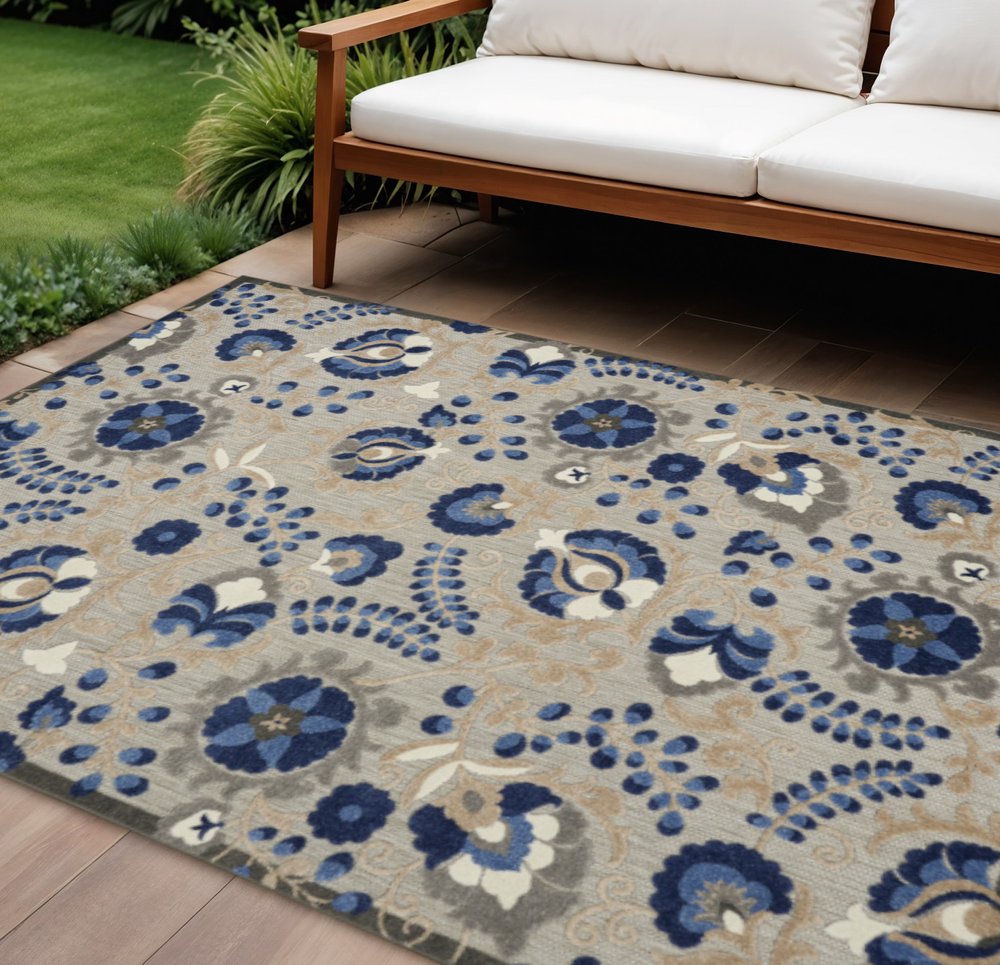 10' X 13' Blue And Gray Indoor Outdoor Area Rug HomeRoots