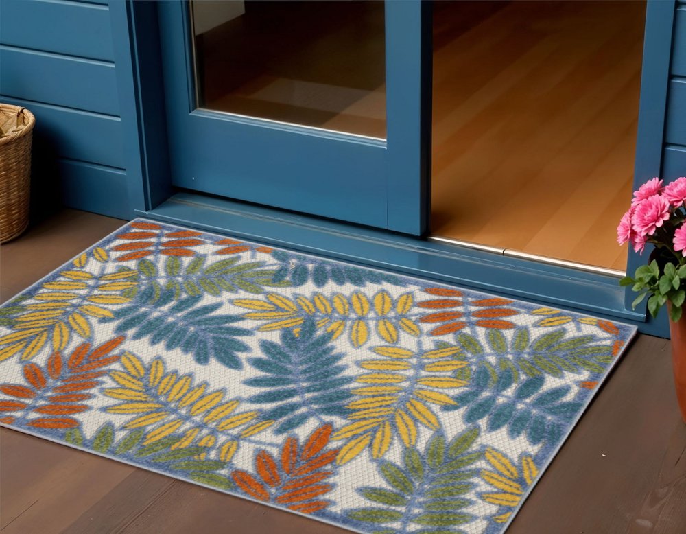 3' X 4' Ivory And Blue Indoor Outdoor Area Rug HomeRoots