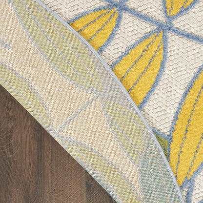 4' Ivory And Blue Round Indoor Outdoor Area Rug HomeRoots