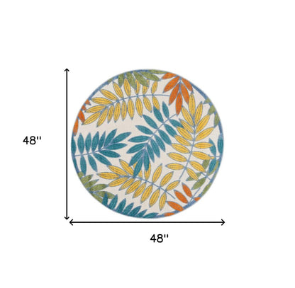 4' Ivory And Blue Round Indoor Outdoor Area Rug HomeRoots