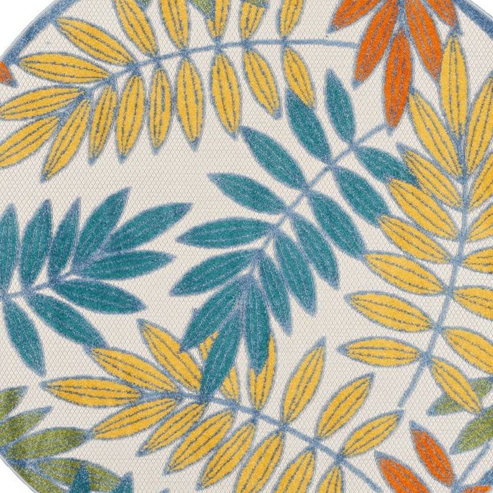 4' Ivory And Blue Round Indoor Outdoor Area Rug — view 2