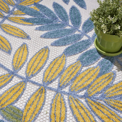 4' Ivory And Blue Round Indoor Outdoor Area Rug HomeRoots