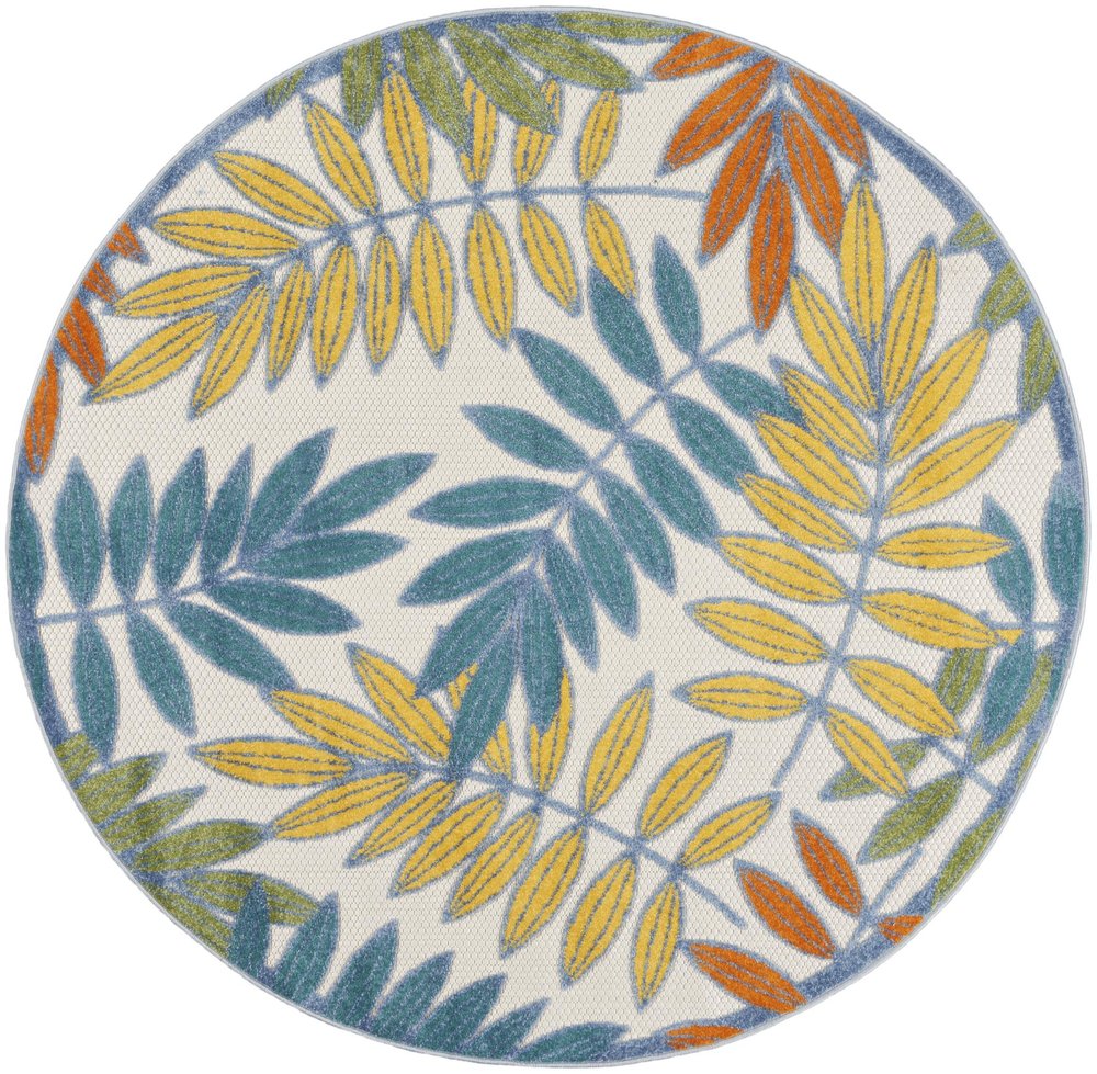 4' Ivory And Blue Round Indoor Outdoor Area Rug HomeRoots