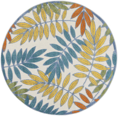 4' Ivory And Blue Round Indoor Outdoor Area Rug HomeRoots