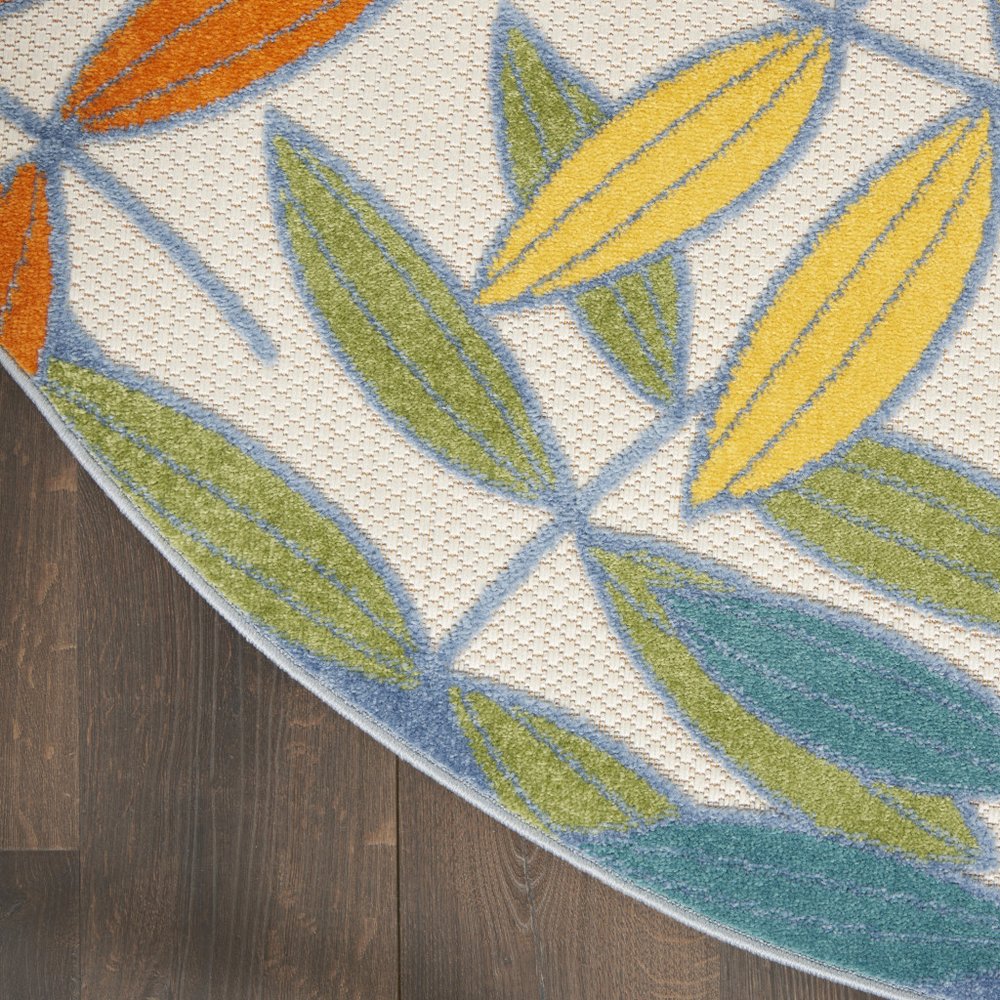 5' X 5' Ivory And Blue Round Indoor Outdoor Area Rug HomeRoots