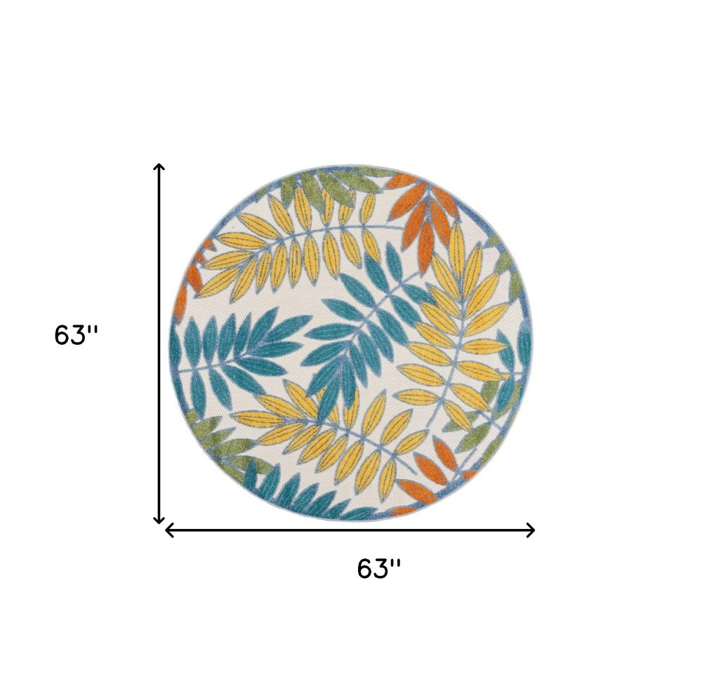 5' X 5' Ivory And Blue Round Indoor Outdoor Area Rug HomeRoots