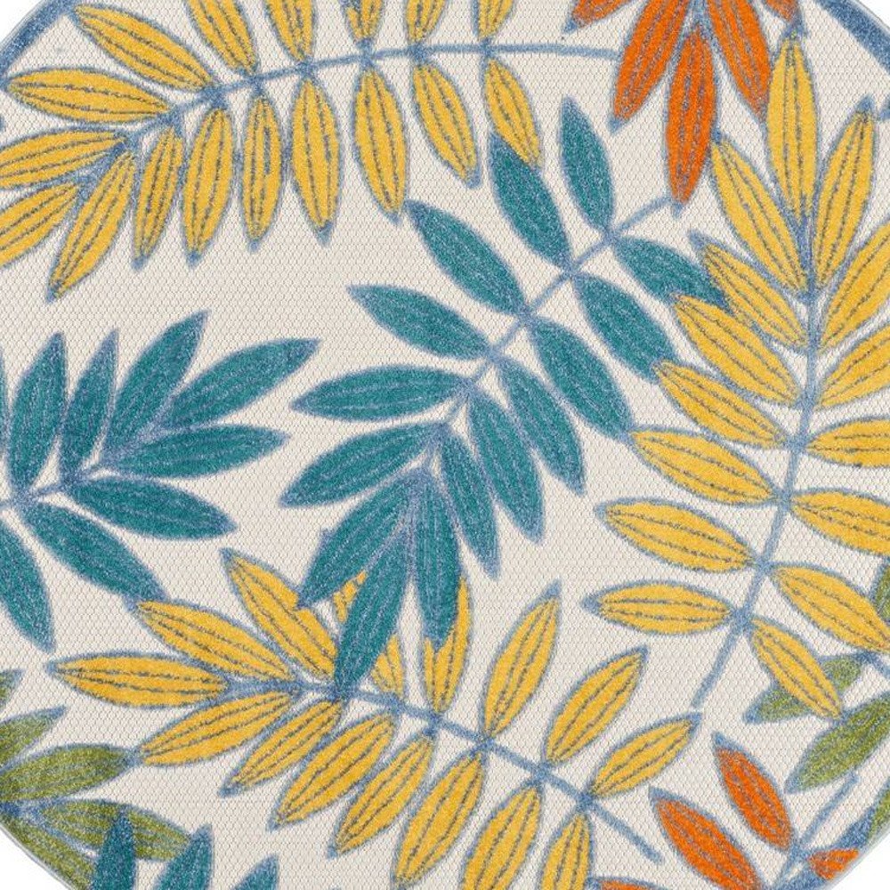 5' X 5' Ivory And Blue Round Indoor Outdoor Area Rug HomeRoots