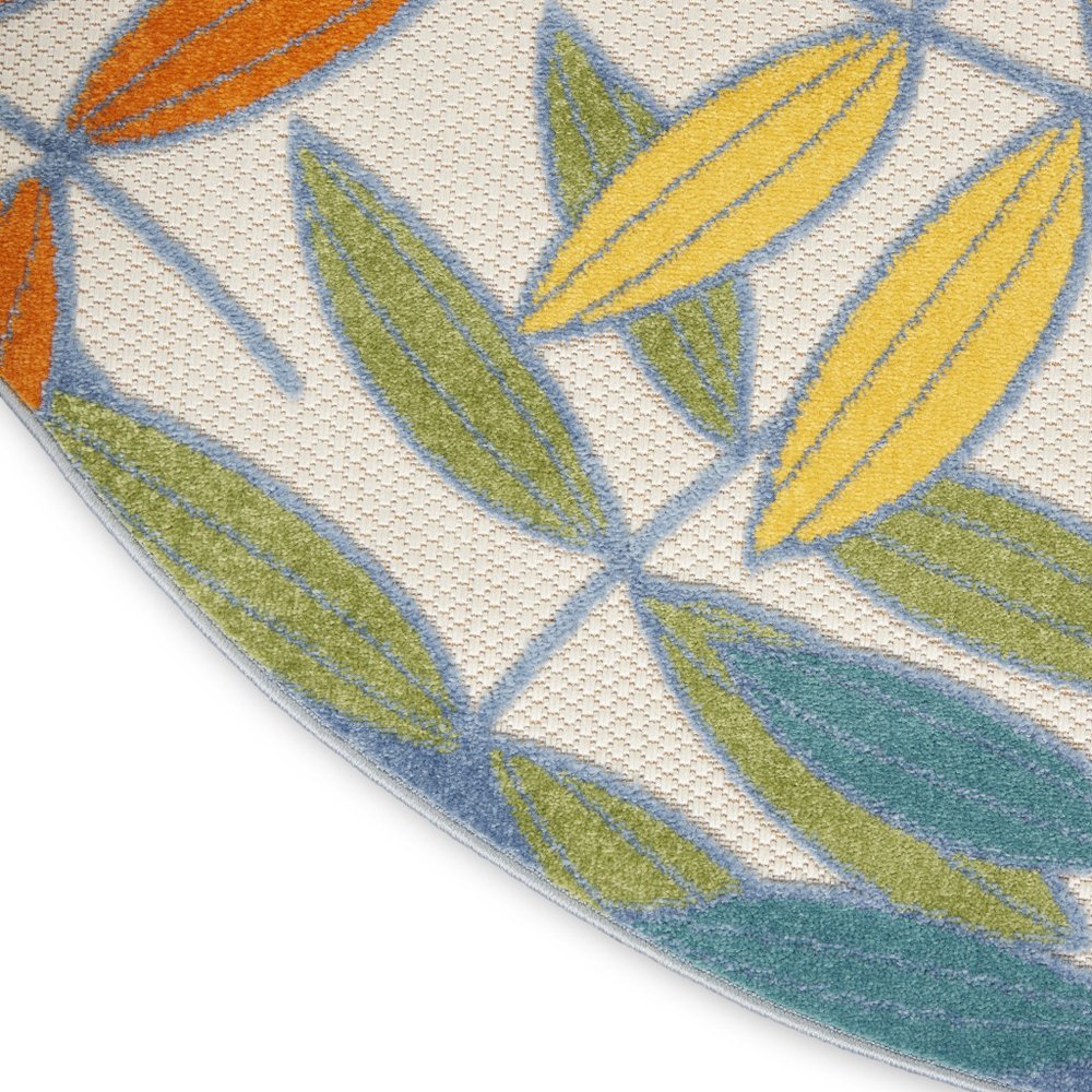 5' X 5' Ivory And Blue Round Indoor Outdoor Area Rug — view 6