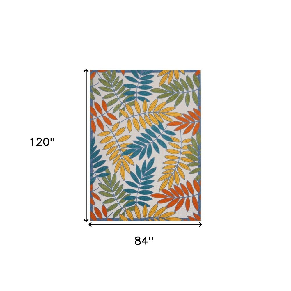 7' X 10' Ivory And Blue Indoor Outdoor Area Rug HomeRoots
