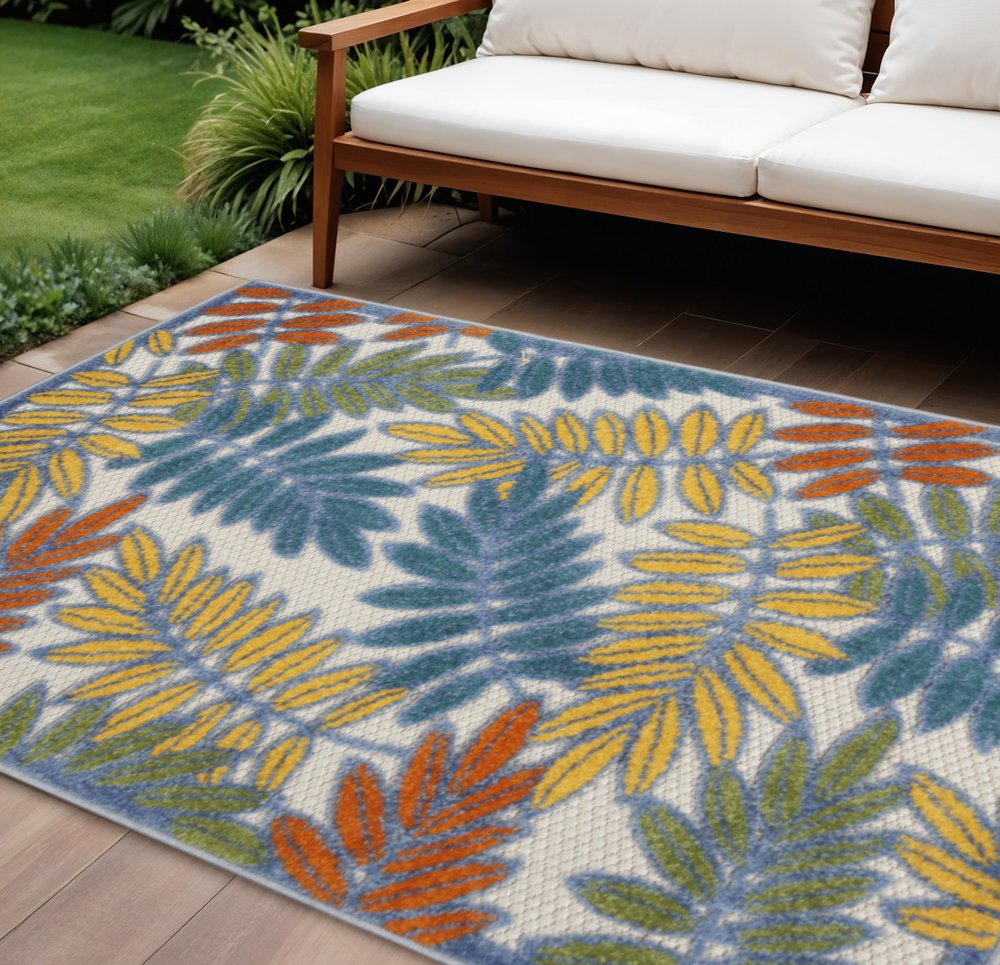 8' X 11' Ivory And Blue Indoor Outdoor Area Rug HomeRoots