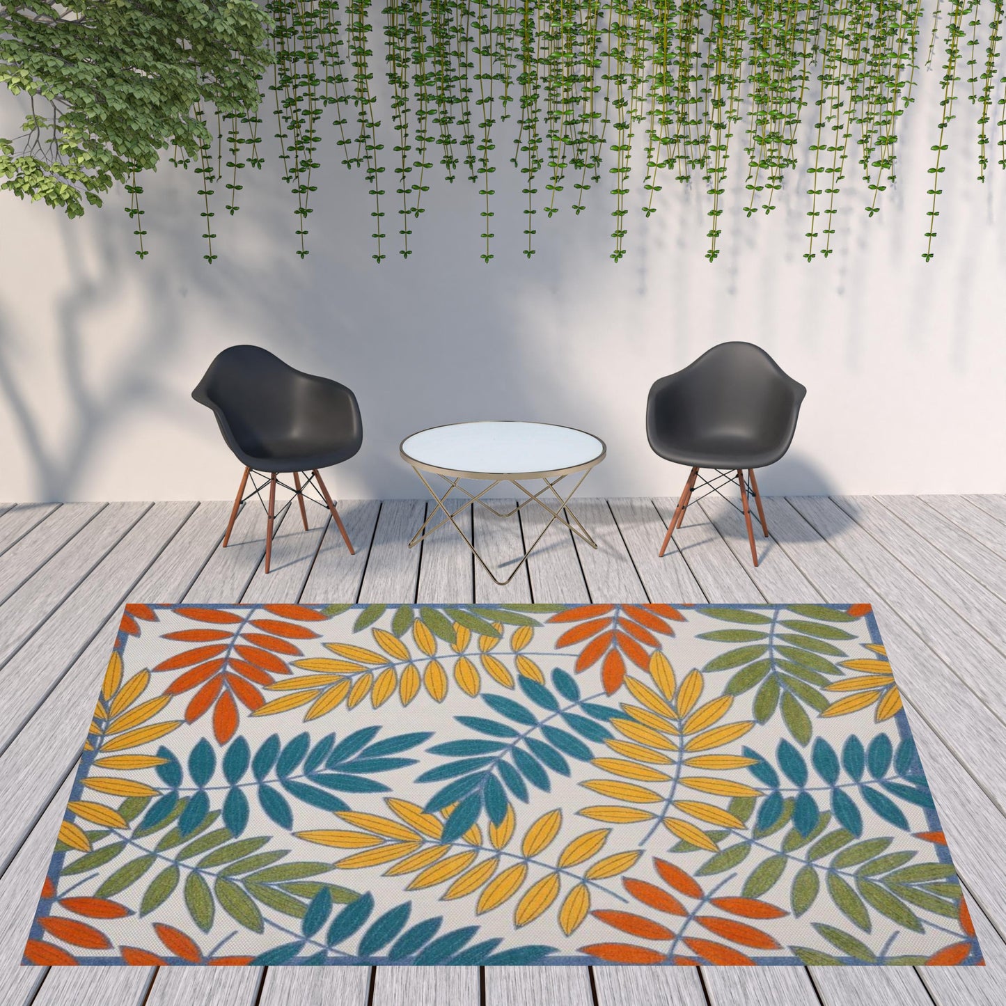 9' X 12' Ivory Floral Non Skid Indoor Outdoor Area Rug